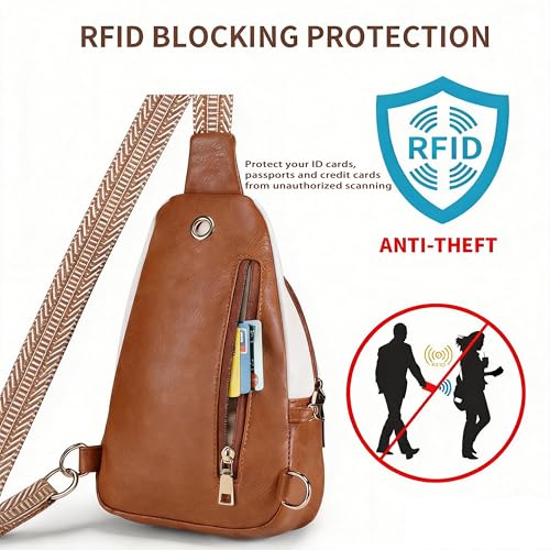 BIAVOI Crossbody Bags for Women Anti Theft Small Sling Handbag with Zipper Lock Vegan Leather RFID Blocking Chest Pure - color: Beige Brown