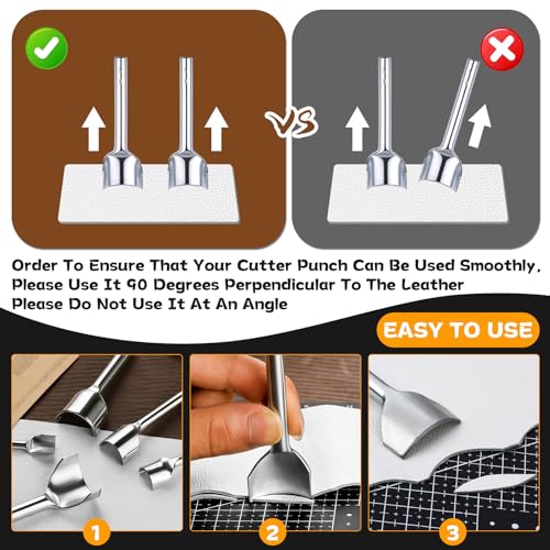 4 Pcs Leather Punch Pads+14 Sizes Leather Corner Punch, Cutting Mat, Sound Absorbing Pad and A4 Self Healing Cutting Mat, Half-Round Punch Set with Double Sided Nylon Hammer for Belts, Purses and Etc
