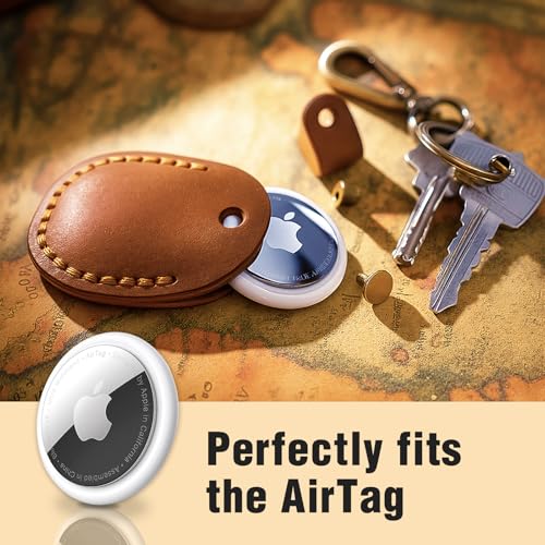 Genuine Leather AirTag Holder Compatible with Apple AirTag 2nd Gen & 1st Gen, Handmade Leather Air tag Keychain with Key Rings, Hidden Air tags Case Accessories - Grey - color: Grey