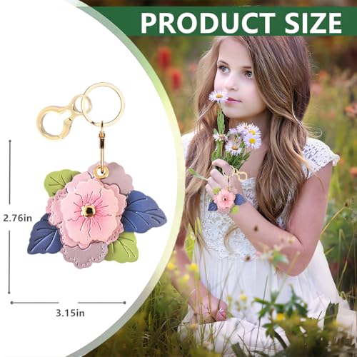BORKUANA PU Leather Keychain holder Protective Case Compatible with AirTag - color: Begonia Flower a