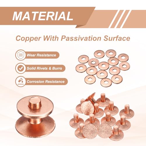 HARFINGTON 15Set Copper Rivets and Burrs Washers 12x4x7mm Dimpled Finish Solid Leather Rivet Fastener Studs Posts for Leather DIY Craft Belts Wallets Collars, Copper Tone - color: Copper Tone, size: 12x4x7mm
