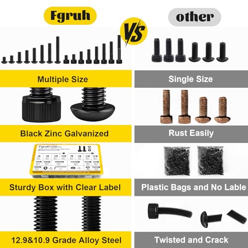 1500PCS M4 Hex Socket Cap Head & Button Head Screws and Nuts Kit | M4-0.7*4/6/8/12/16/20/25/30/35 mm Bolts,Nuts and Washers Assortment Kit, 12.9 & 10.9 Grade Black Zinc Plated for 3D Printer - size: M4 1500pcs