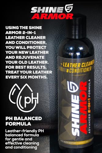 SHINE ARMOR Leather Cleaner Conditioner & Protector for Car Interior Apparel Furniture Auto Interiors Shoes Bags Purses Sofas Car Seats Steering Wheel 8 Fl Oz