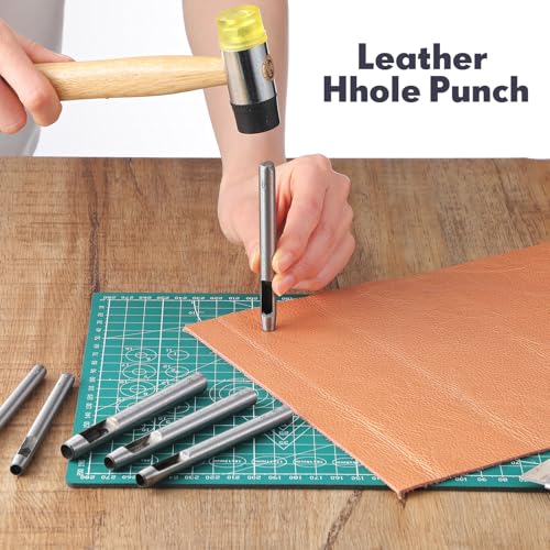 22 Sizes Hollow Leather Hole Punch Set Steel Round Hole Punch Set Leather Hollow Punching Tool for Watch Band, Gasket Belt, Fabric, Canvas Paper, Plastics, 0.5mm-12mm