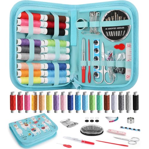Coquimbo Sewing Kit Gifts for Teen Grils Adults Women Mom Grandma, Portable Sewing Supplies Contains Tape Measure, Scissors, Thimble, Thread, Sewing Needles (Alpaca) - color: Blue, size: M