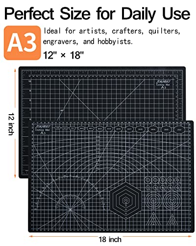 Density-upgraded 18"x12" Self Healing Cutting Mat, Idemeet Rotary Sewing Mat for Crafts, 5-Ply Blade Table Protector Cut Board for Fabric Leather Cutting Quilting Modeling Hobby Project, A3, Black - color: Black, size: 18"L x 12"W