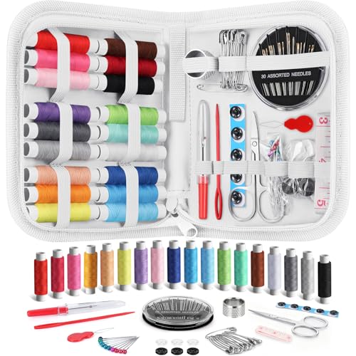 Coquimbo Sewing Kit Gifts for Adults Teen Grils Women Mom Grandma, Portable Sewing Supplies Contains Tape Measure, Scissors, Thimble, Thread, Sewing Needles (White, M) - color: White, size: M