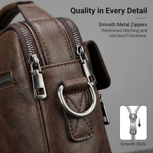 Crossbody Bag for Men, PU Leather Shoulder Messenger Bag with Handle - color: Brown