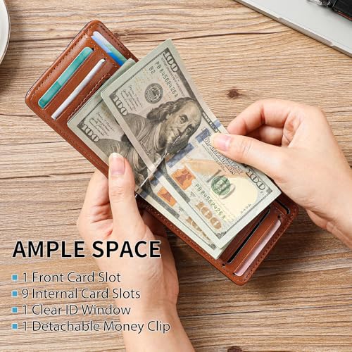 FALAN MULE Mens Wallet RFID Blocking Slim Bifold Wallets with Money Clip Leather Minimalist Thin Card Holder - color: Ba-Coffee
