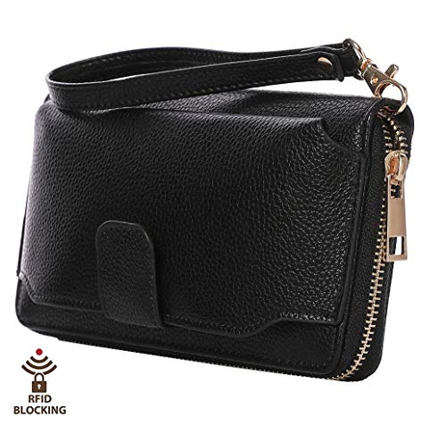 Women Wristlet Wallet with Cell Phone Holder Zip Around Handbag … - color: Black