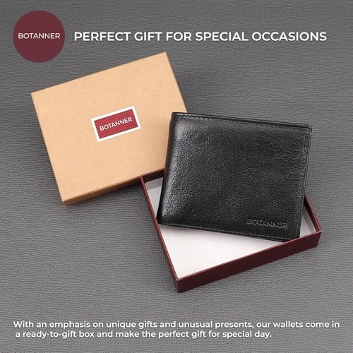 Genuine Leather Bifold Mens Wallet RFID Blocking 5 Credit Card Slots 1 ID Window 2 Sections for Bills 2 Additional Slots | Black - color: Black, size: 5 Card + 1 ID