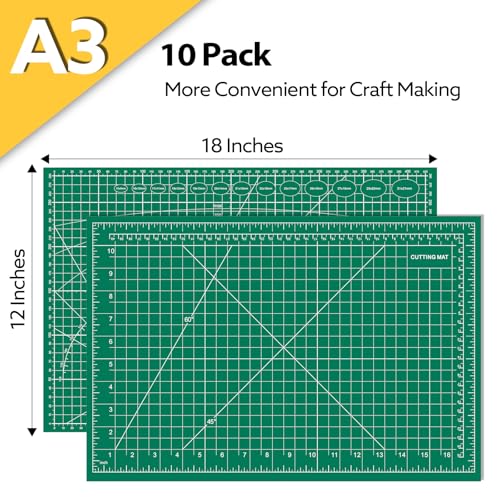 10 Pack Self Healing Cutting Mat Bulk 12"x18" Rotary Cutting Sewing Mats A3 | Cutting Board for Fabric Crafting Sewing Scrapbooking Quilting, Precision Cutting, Double Sided 5-Ply