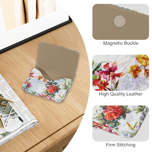 Business Card Holder，PU Leather Business Card Case Color Printing Pattern Card Holder Wallet，Pockets Magnetic Credit Card Holders for Men and Women - Flamingo - color: Deep Pink