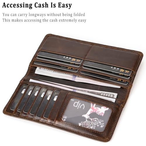 Vintage Genuine Leather Long Wallet for Men Women - color: 33-Coffee