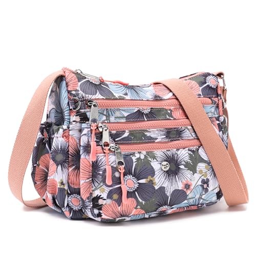 AOCINA Nylon Crossbody Bags for Women Multi Pocket Cross Body Purses - color: Multi-colored Flowers, size: Small