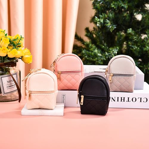 Mini Backpack Cute Cosmetic Bag for Women, Creative Cute Pendant Keychain Key-chains Keyrings PU Leather Makeup Bag Key Lipstick Card Holder Data Cable Organizer Zipper Pouch - color: Light grey