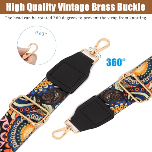 Purse Strap, 1.5" Cowhide Head Wide Shoulder Bag Strap Adjustable Replacement,Jacquard Embroidery Crossbody Bag Straps - color: Colorful Flower