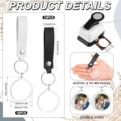 Set Photo Keychain Making Kit Circle Punch Keychain Blanks - color: Multicolor