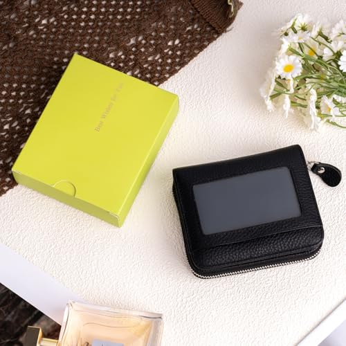 XINNSTAR Genuine Small Wallet for Women, Slim RFID Blocking Credit Card Holder with ID Window, Compact Purses for Women with 11 Card Slots - color: Black