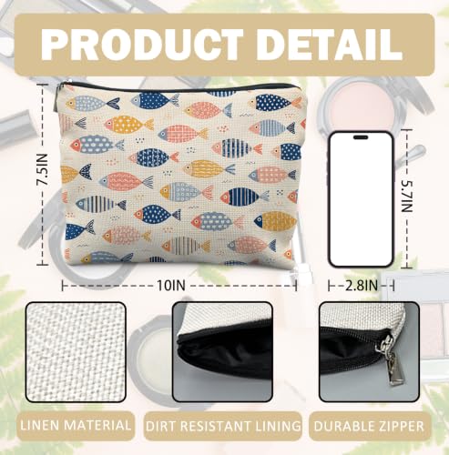Ocean Beach Fish Makeup Bag for Women | Fish Beach Lover Gifts for Women,Colorful Nautical Beachy Fish Coastal Cosmetic Toiletry Bag Zipper Pouch - color: Beach Fish