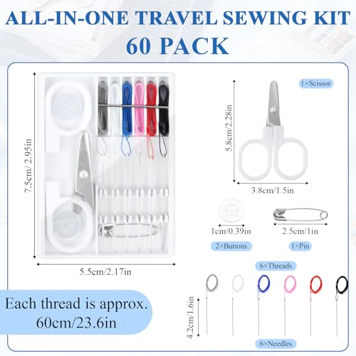 Milkary 60 Boxes Mini Sewing Kit, Travel Portable Hand Sewing Kit Bulk, Pre-Thread Needle Tools Holder Box with Threads Scissors Pin Button for Beginner Traveler DIY Repair Home Hotel