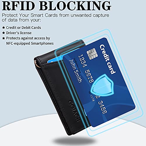 FALAN MULE Mens Wallets，Slim Leather Wallet for Men with Money Clip RFID Blocking Card Holder Minimalist Mini Bifold - color: L-black