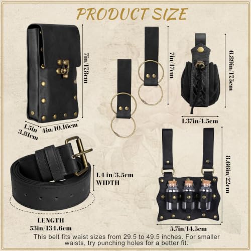 Renaissance Belt Pouch Medieval Pirate Costume Accessories Set for Cosplay | Viking Faux Leather Waist Bag, Skirt Hike Clips, Perfect for Women and Men Ren Faire, LARP, Fantasy, Halloween - color: Black-G