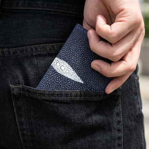 Yoder Leather Company Genuine Stingray Skin Trifold Wallet, Men, Navy | Nine Card Slots, Trifold Design - color: Navy