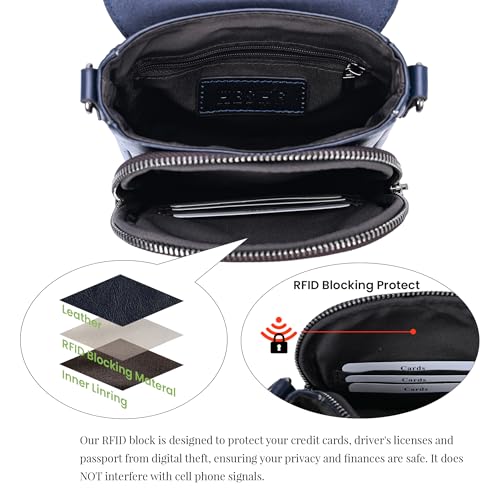 HESHE Small Leather Crossbody Bag for Women RFID Phone Purse with Card Slot - color: Navy Blue
