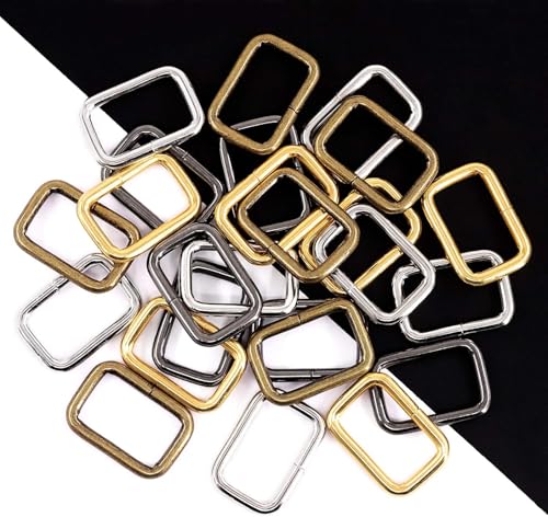 Swpeet S1175 60Pcs Heavy Duty 1 Inch / 25mm Metal Rectangle Ring, Webbing Belts Buckle Metal Rings for for Belt Bags DIY Accessories Keychains Belts and Dog Leash - Sliver, Bronze, Gold, Gun-Black - style: Metal Rectangle Ring