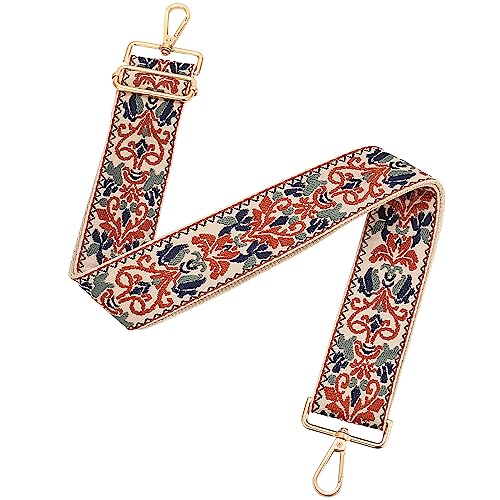 Flower Purse Strap Replacement Embroidery Crossbody Shoulder Strap for Handbag Canvas Purse Extender Accessories - color: Gray Flowers