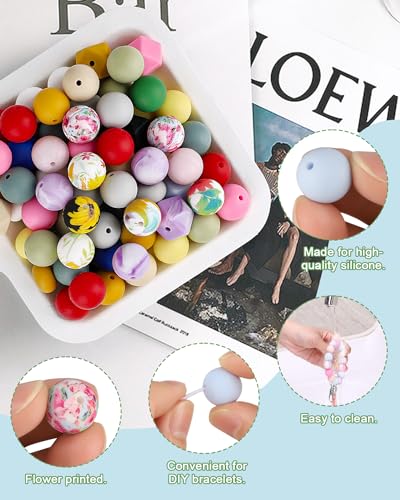 Skalamio 246Pcs Silicone Beads for Keychain Making Kit,15mm Silicone Beads - color: Floral
