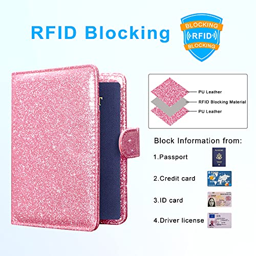 Passport Holder Cover, ACdream Protective Premium Leather RFID Blocking Wallet Travel Case for Passport/Credit Card/Air Ticket, - color: Glitter Pink