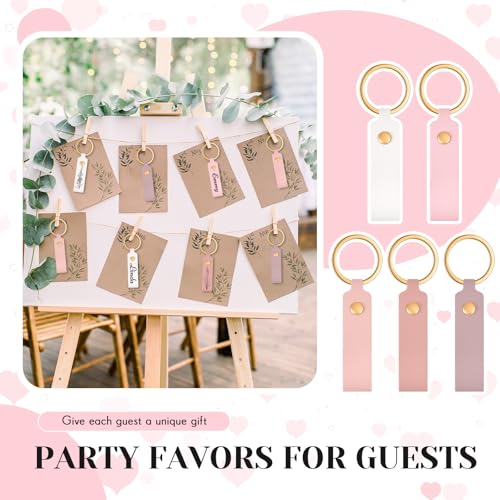 Wavyknot 100 Pcs PU Leather Keychain Blanks Bulk Laser Engraving Blanks Keychain Kit with Key Rings for DIY Key Chains Craft(3.7 x 0.7 Inches, Pink Series) - color: Pink Series, size: 3.7 x 0.7 Inches