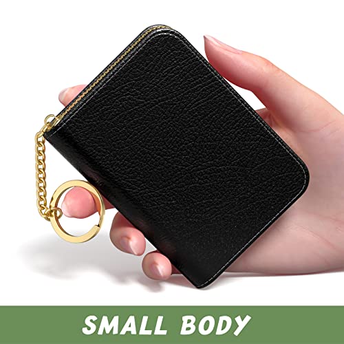 Credit Card Holder for Women, Small RFID Wallet Slim Leather Card Case - color: A-Black, size: Keychain