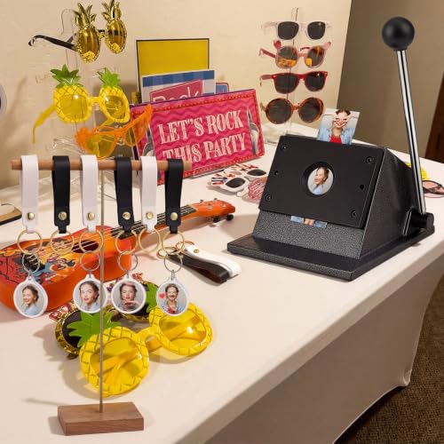 61 Pcs Button Keychain Photo Cutter Photo Booth Keychain Station DIY Kit Bulk 1in/25mm Button Paper Cutter 30 Double Sided Acrylic Frame Keyring 30 PU Leather Keychains for Wedding Party Gift - color: White,Black