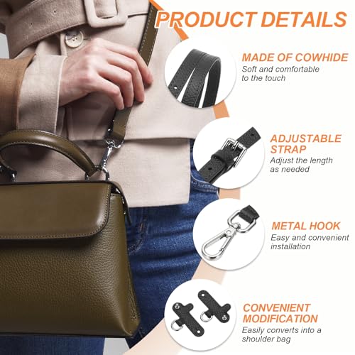 PATIKIL Leather Shoulder Strap, Adjustable Purse Straps Replacement Kit with Clasp for Crossbody Handbag Mini Tote Bag, Black - color: Black