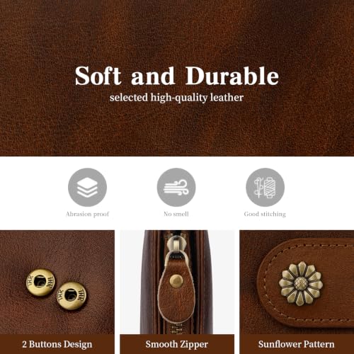 Full Real Leather Trifold Wallet for Women With RFID Blocking - color: a2-darkbrown