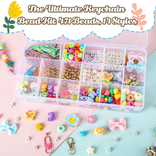 Ecoofor 487 PCS Beaded Keychain Making Kit, Acrylic Letter Beads with Heart, Star & Flower Charms for DIY Jewelry, Bag Accessories & Crafts for Women - color: Gold-487Pcs Kit