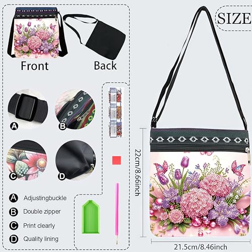 DDGYP Diamond Art Kits for Adults - DIY Diamond Painting Crossbody Bag | PU Leather Butterfly Purse, Craft Kits for Adults Women, Small Art Bag for Daily Use - color: Butterfly Flower 1