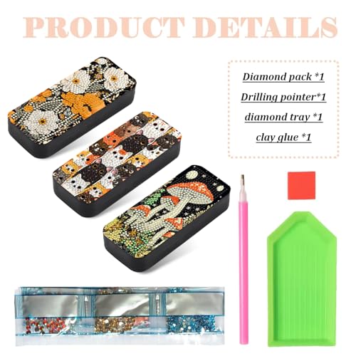 Leatrice 3 Pcs 5d Diamond Art Kits for Adults Diamond Dots Eyeglasses Cases - color: AF Plant