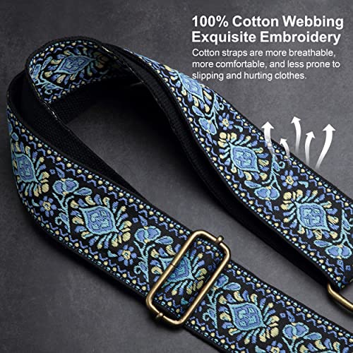 Nefelibata Purse Strap, 2" Cowhide Head Wide Shoulder Strap Adjustable Replacement,Retro Jacquard Embroidery Multi-pattern Crossbody Bag Straps for Handbag,Crossbody Bags,Shoulder Bags(Purple Flower) - color: Embroidery Purple