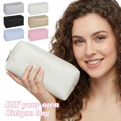 12 PCS Preppy Makeup Bag, PU Leather Cosmetic Bags Bulk, Aesthetic Waterproof Makeup Pouches Set Small Toiletry Travel Bags, Zippered Pencil Case Organizer for Home Office, Multicolor