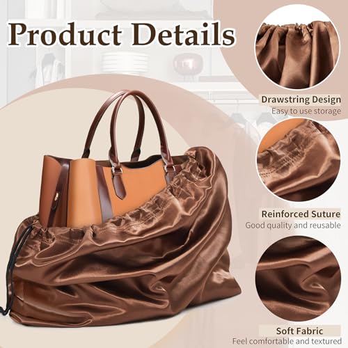 Ersmak 6 Pack Dust Bags for Handbags - Brown Silk Dust Cover Bag for Purses Shoes - Satin Drawstring Dustproof Bags for Travel Storage - 19.7 x 15.7 In - color: Brown, size: 19.7 x 15.7 In