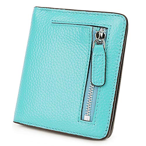 Small Leather Wallet for Women, Ladies Credit Card Holder RFID Blocking Women's Mini Bifold Pocket Purse - color: Sea Blue Rfid Blocking