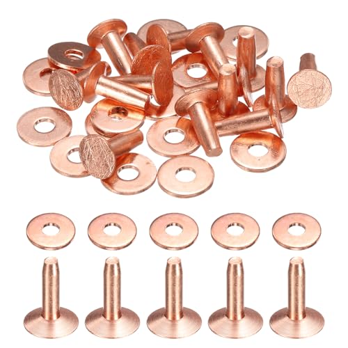 HARFINGTON 15Set Copper Rivets and Burrs Washers 10x3.3x12mm Dimpled Finish Solid Leather Rivet Fastener Studs Posts for Leather DIY Craft Belts Wallets Collars, Copper Tone - color: Copper Tone, size: 10x3.3x12mm