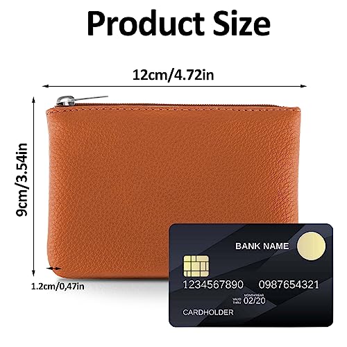 simarro Brown Coin Purse, Leather Zipper Change Purse | Portable Coin Wallet Mini Change Holder for Women Coin Pocket for Women Credit Card Folded Bills ID Key Headset Lipstick - color: Brown