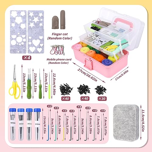 JUPEAN 221 Pcs Needle Felting Kits for Beginners Adults Wool Felting Kit | 43 Color Needle Felting Wool Roving Needle Felting Supplies with Felting Molds Foam Mat and 4 Sizes Felting Needles - style: Style D