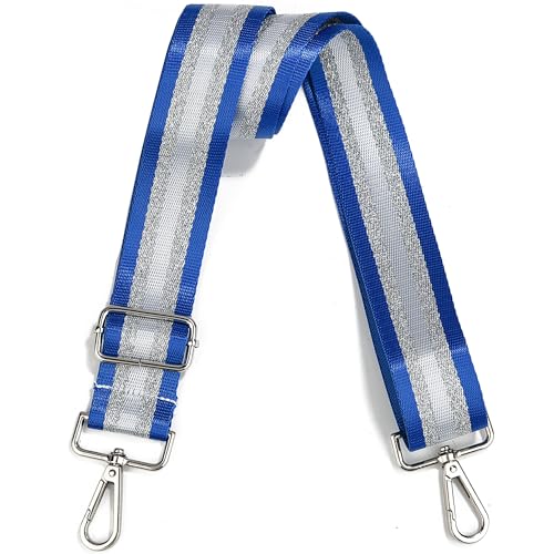 LVYOUME Purse Strap Silver Hardware Wide Bag Straps Replacement Crossbody Adjustable Shoulder Strap for Purses - color: Silverhardware-brightbluesilver-325