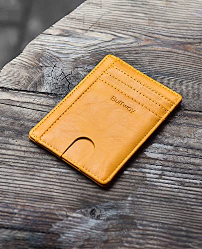 Buffway Slim Minimalist Front Pocket RFID Blocking Leather Wallets for Men and Women - Alaska Yellow - color: Alaska Yellow